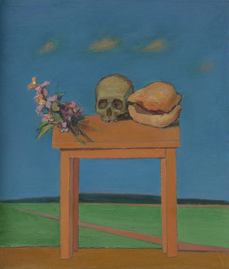 Still Life with Skull and Shell in Landscape