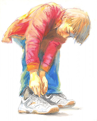 Юноша завязывающий шнурок, автор Юрий Сычев